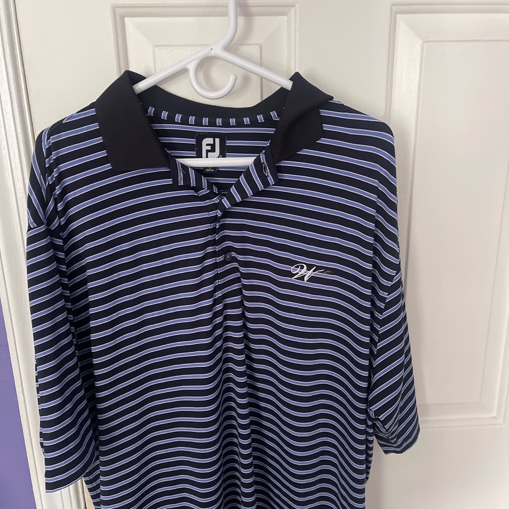 Purple and black striped polo shirt. Great condition.